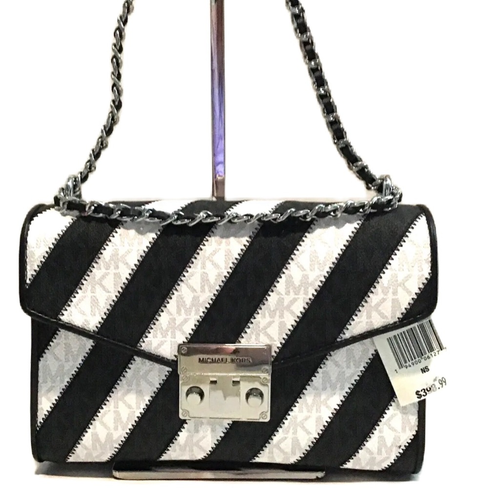 Women's Michael Kors Medium Rose Flap over Crossbody Shoulder Bag Black/white